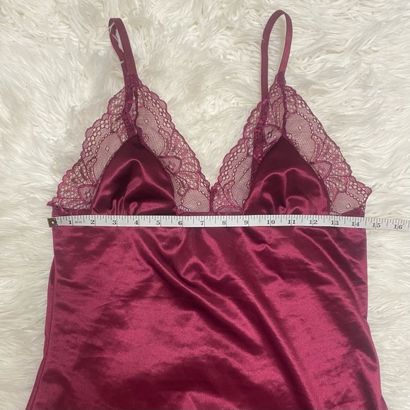 SHEIN | Satin Lace & Bows Babydoll Slip & G String Lingerie Maroon - Picture 10 of 14